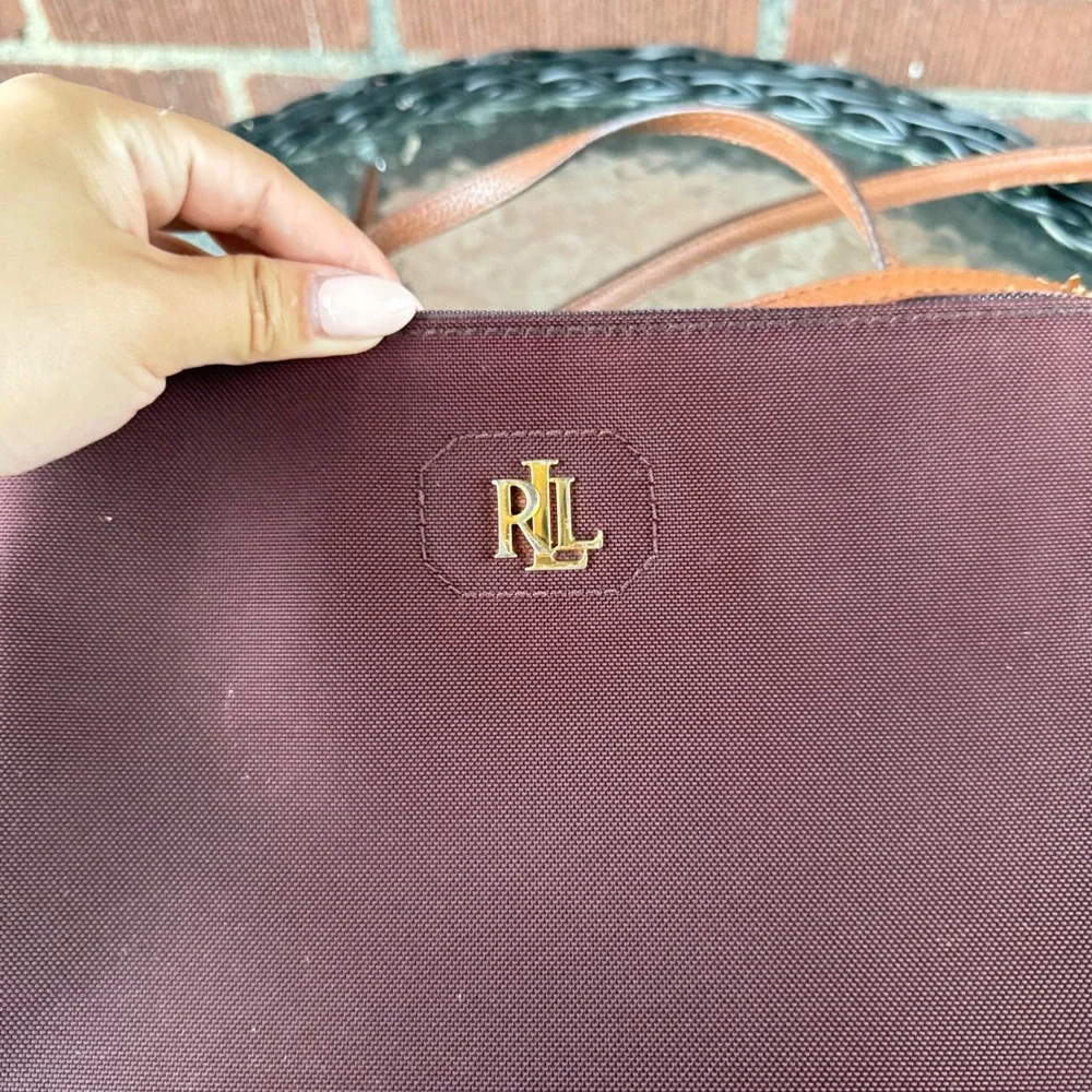 Lauren Ralph Lauren Burgundy Nylon Double Zip Crossbody Bag Burgundy Brown
